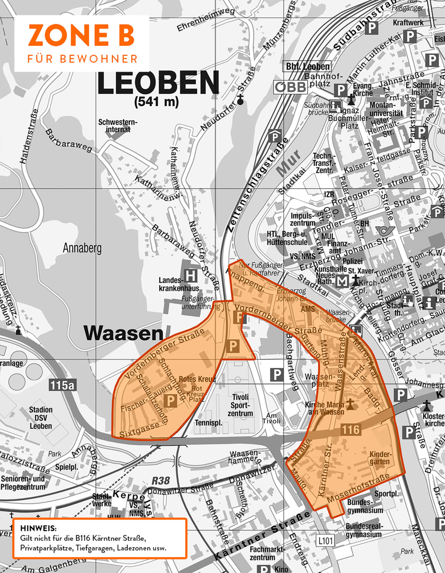 Parking zone B for residents