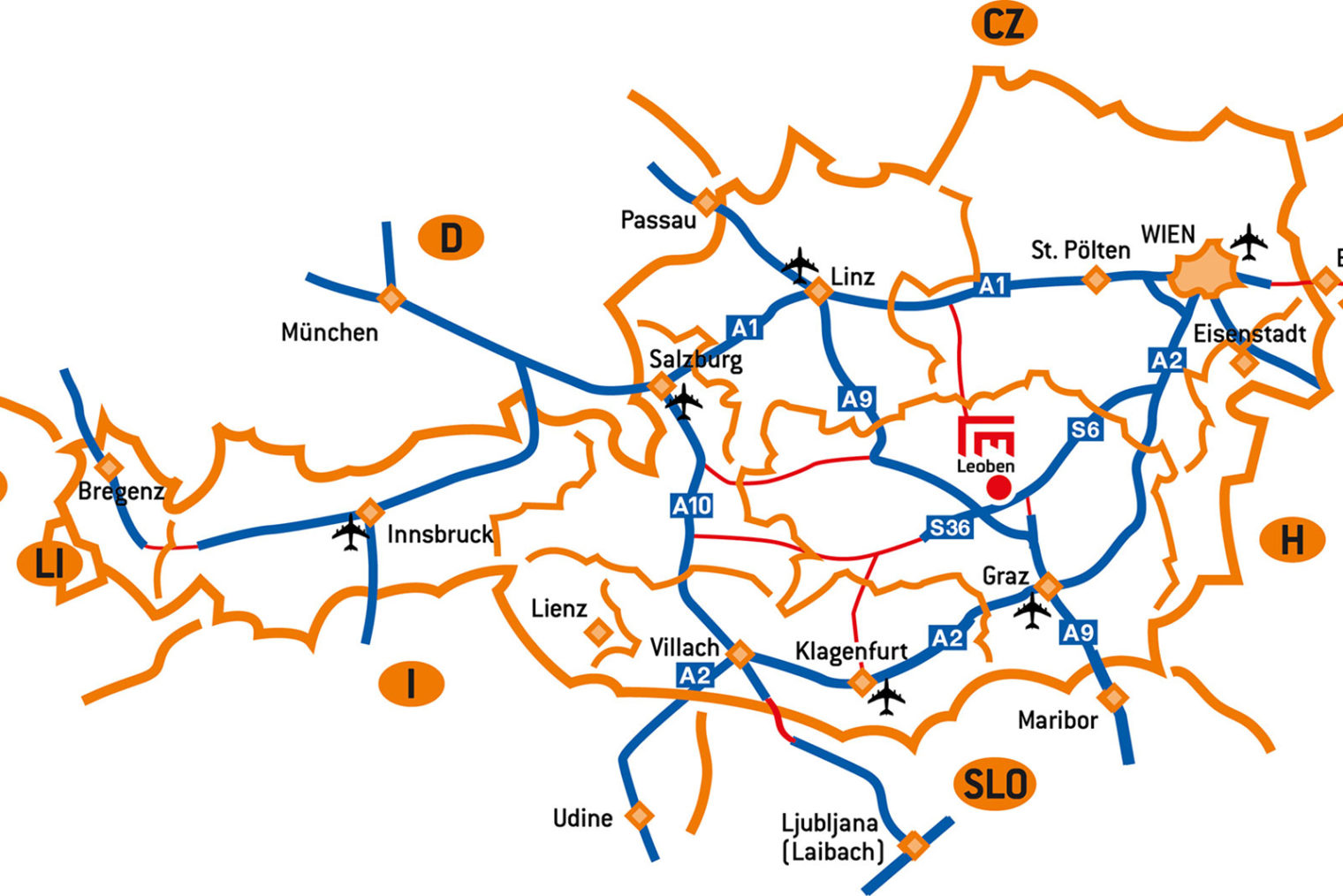 Lage von Leoben innerhalb von Österreich