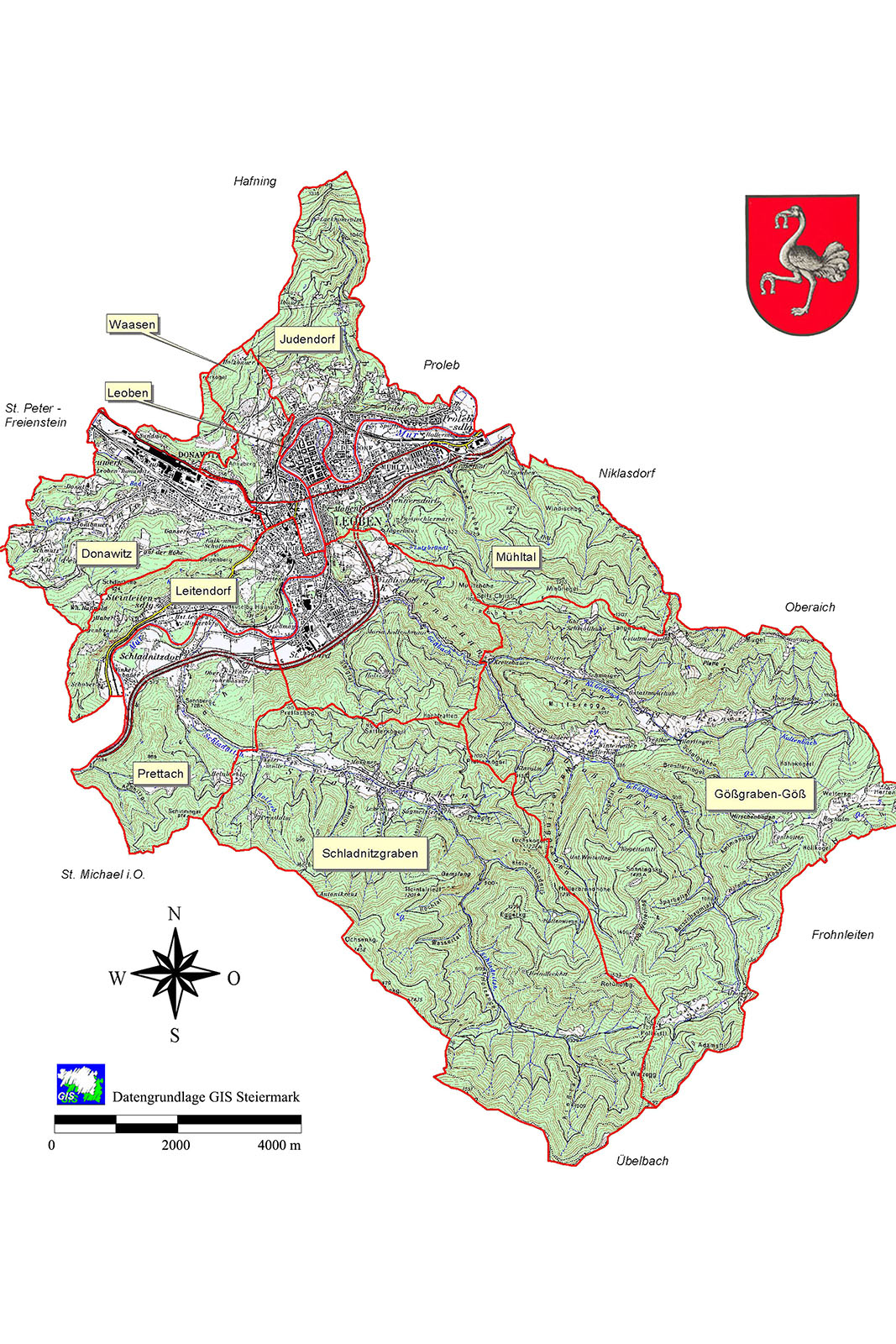 Overview of the Ca­das­tral Com­munit­ies of Leoben