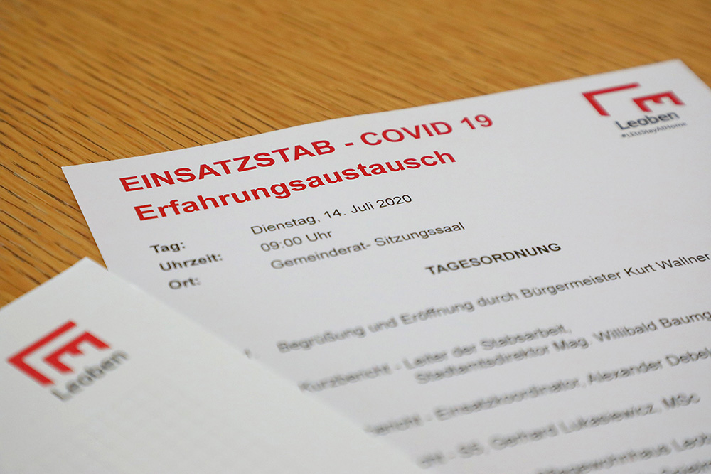 Bildausschnitt der Tagesordnung des Einsatzstabs - COVID 19