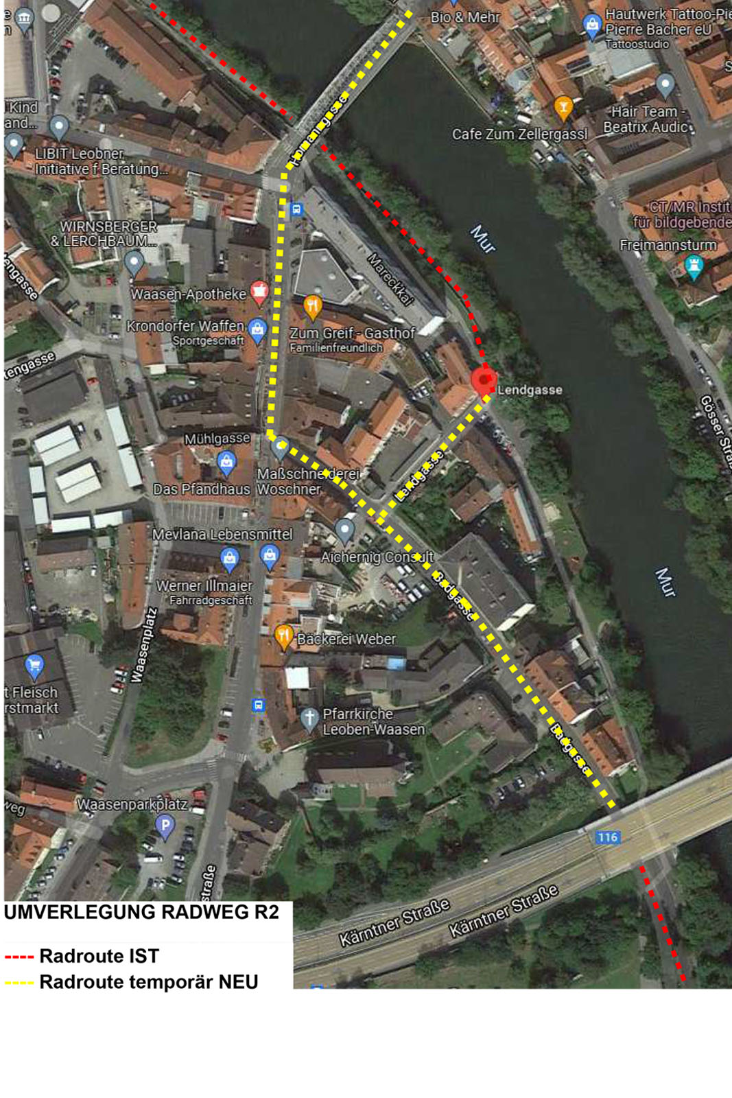 Abbildung Umleitung Radweg via Google Maps