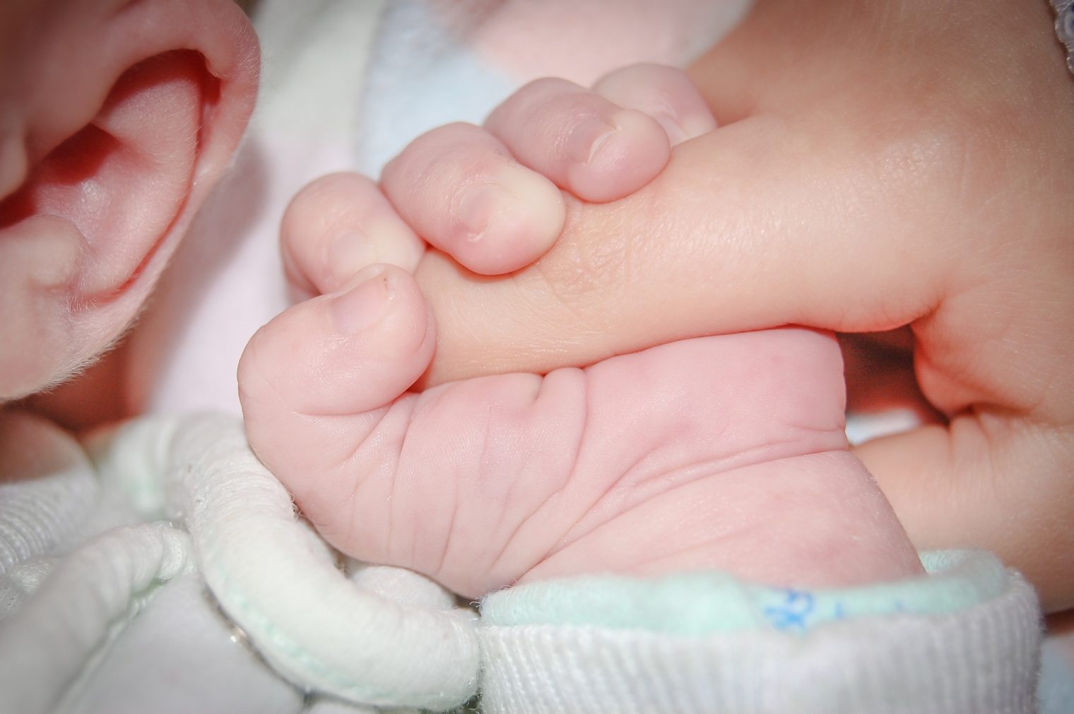 Symbolbild Baby greift nach Hand eines Erwachsenen