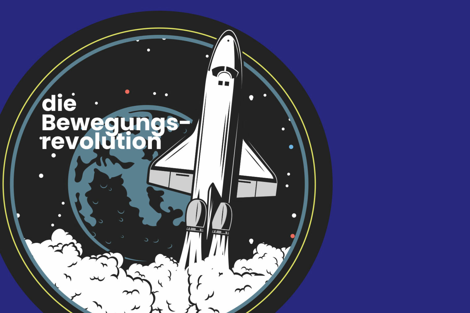 Logo mit Rakete und Text 'Die Bewegungsrevolution'