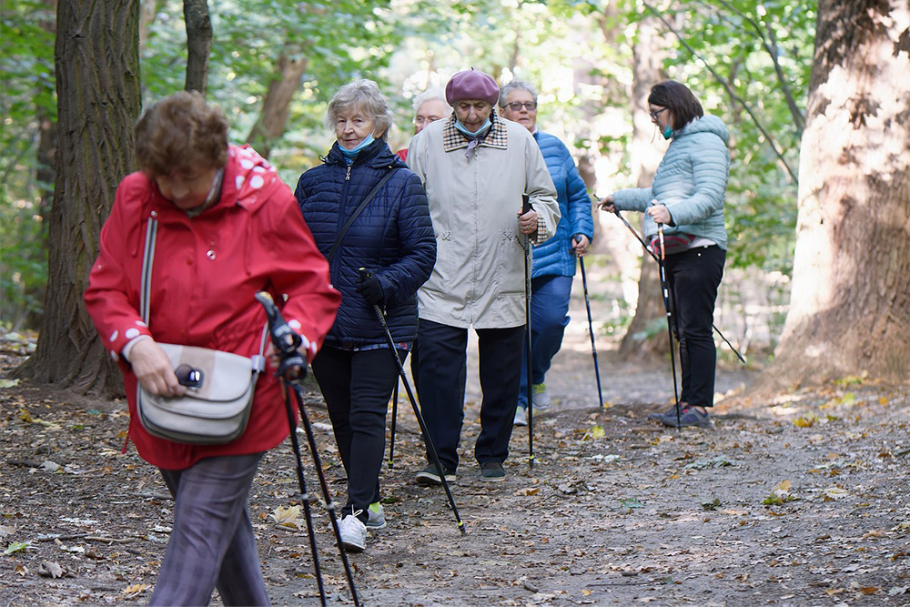 Ältere Frauen beim Nordic Walking