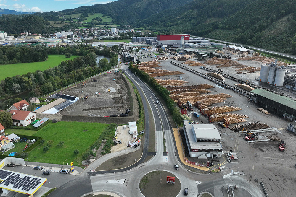 Baustelle am Kreisverkehr Leoben West von oben