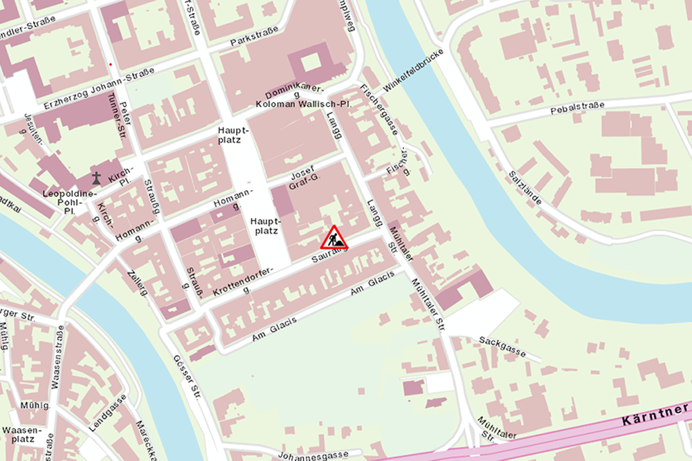 Baustelle in der Sauraugasse auf Stadtplan Leoben