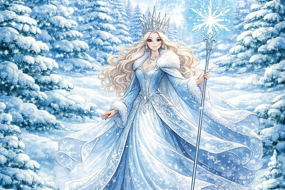 Schneekönigin in Winterlandschaft