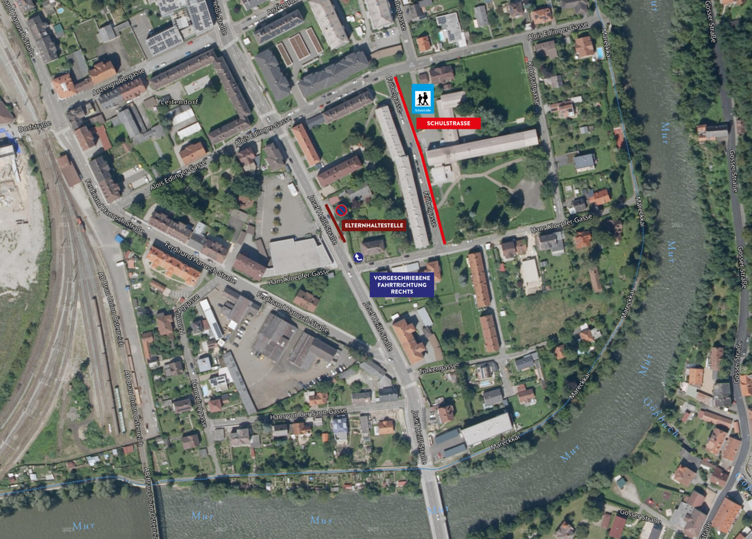 Ansicht der Straßenführungen rund um die Schulstraße